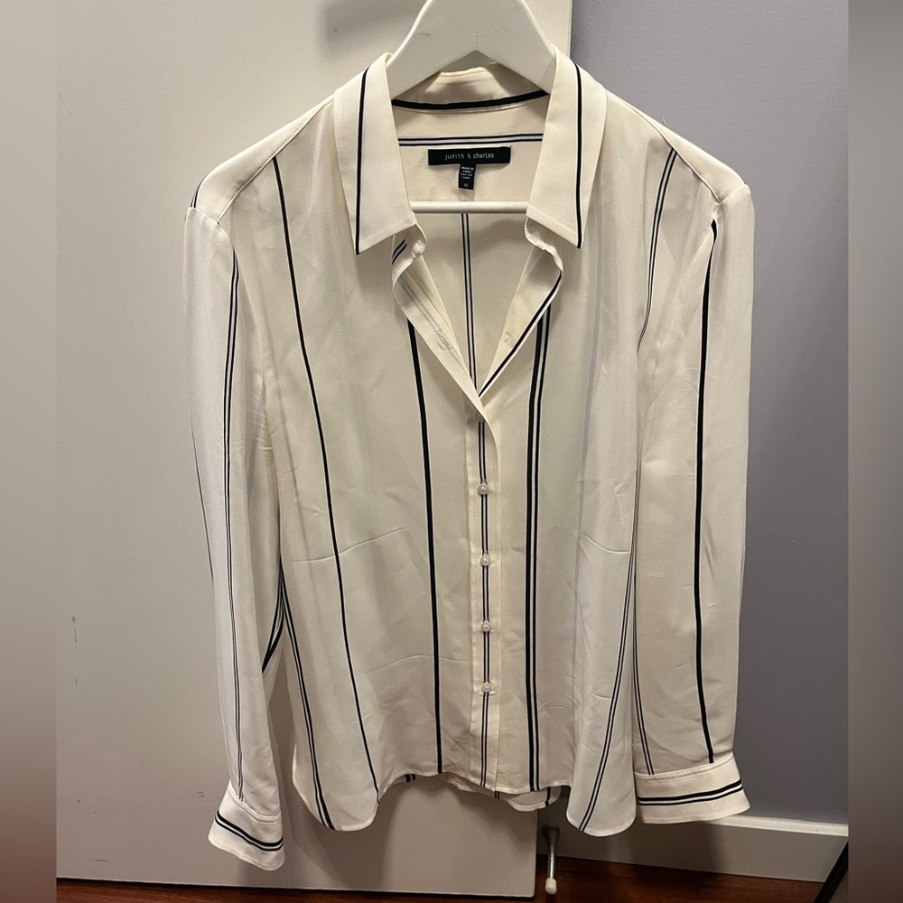 Silk White and Black Striped Blouse